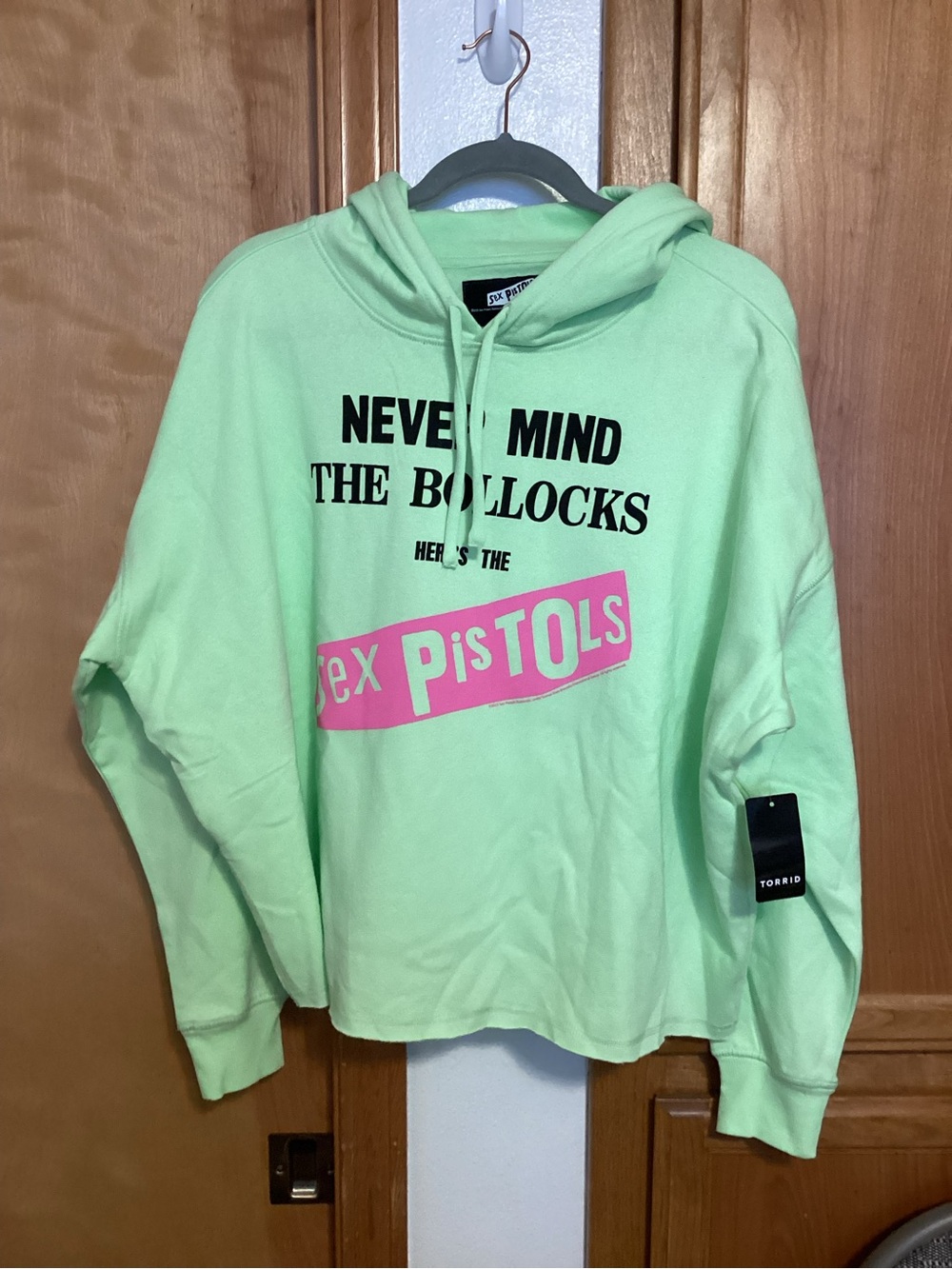torrid Sex Pistols Neon Green Cozy Fleece Crop Hoodie, NWT, sz 1(14/16)